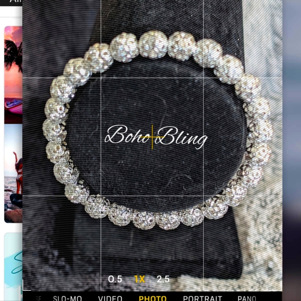 "Boho Bling" Silver Crystal Ball Bracelet